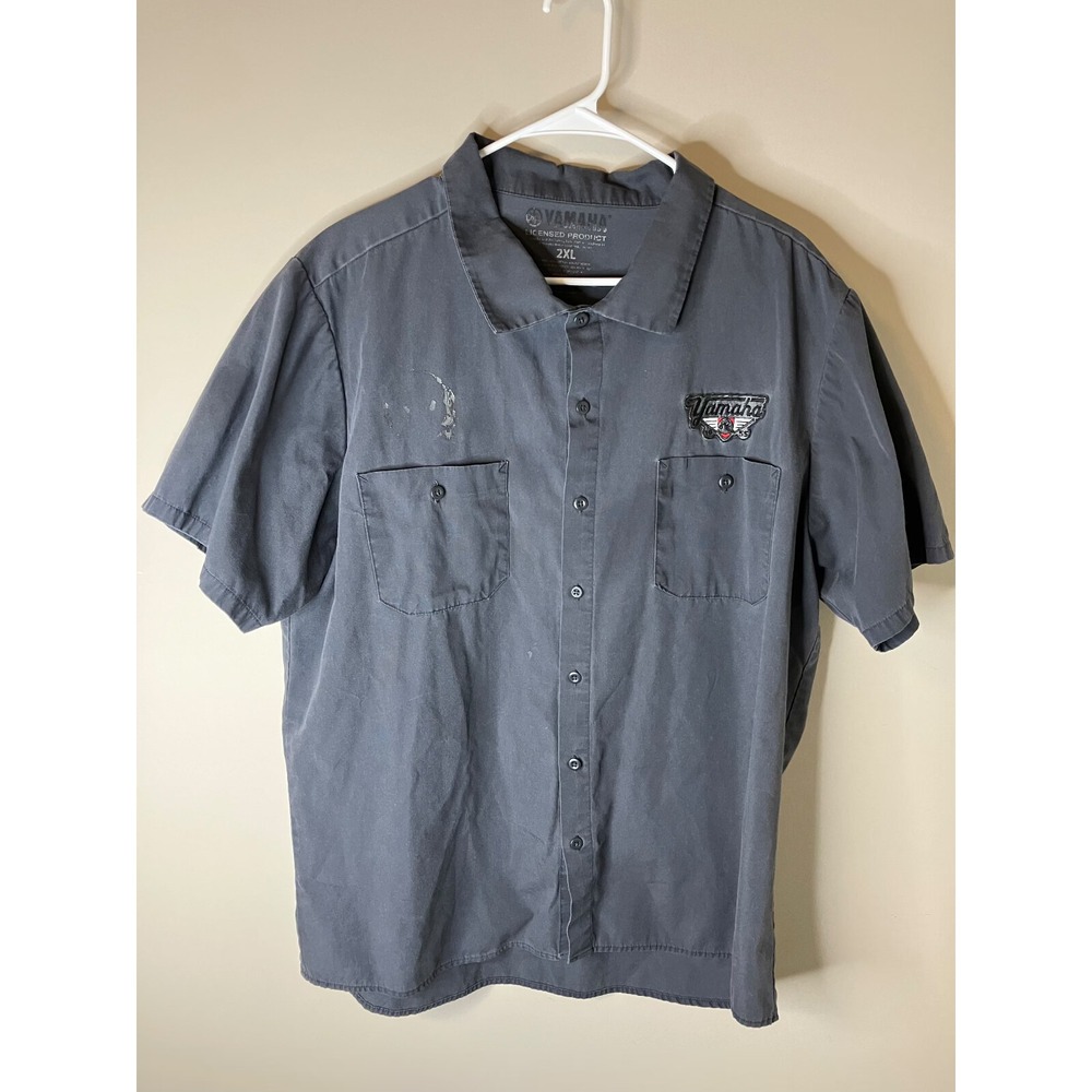 Yamaha Motorbikes Logo Graphic Gray Button Up Shirt Men's Medium 2XL XXL